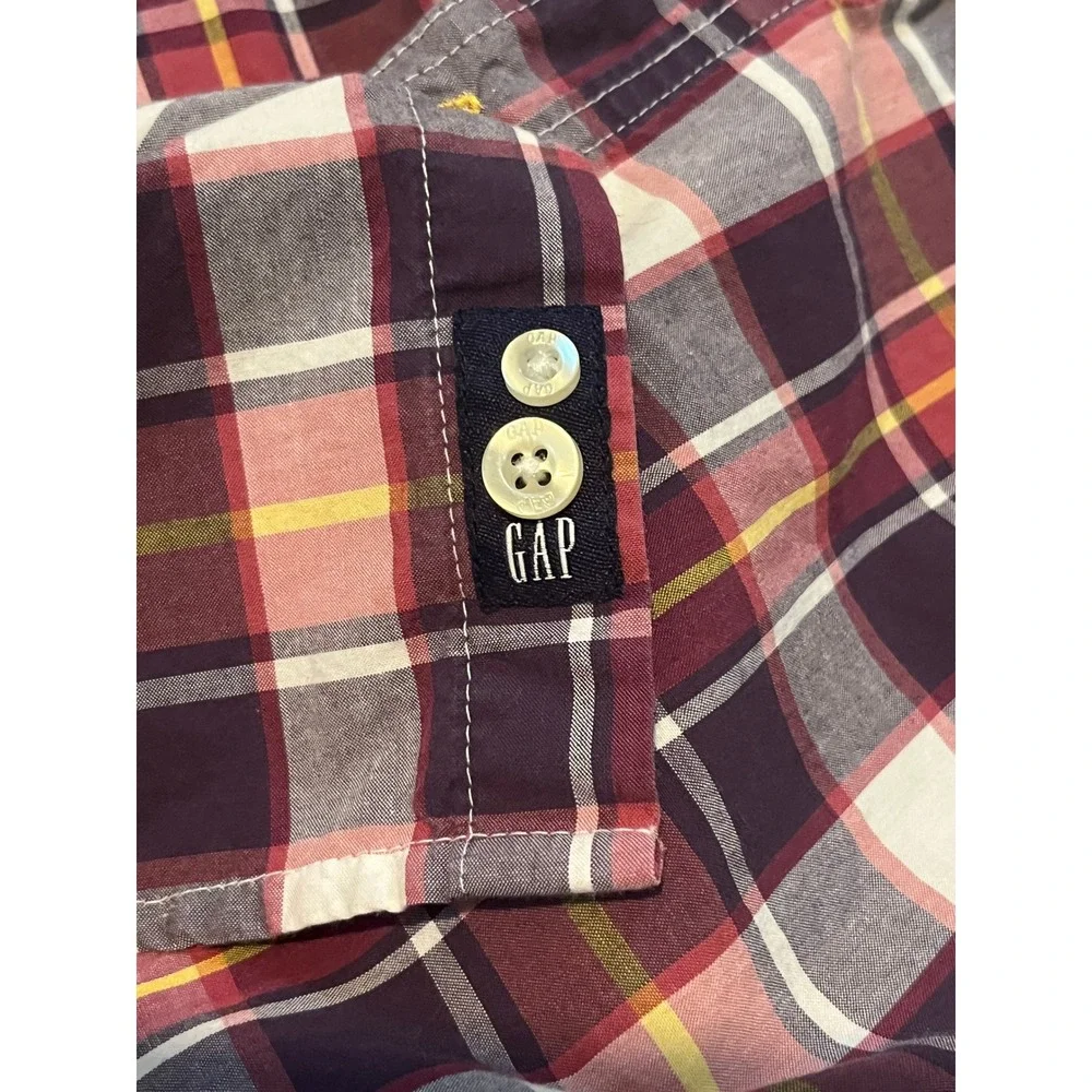 GapKids Button Down Shirt Boys Size L Burgundy Plaid Long Sleeve School Church